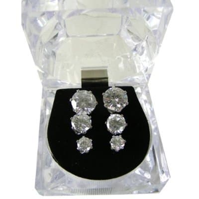 Sterling Silver Diamond Shape Earrings, 3 Pairs - Round