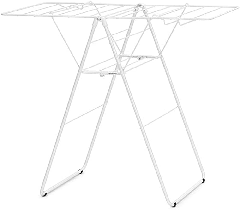 Brabantia HangOn Compact Clothes Drying Rack | 49ft (15m) | White | Small Indoor Clothes Airer Laundry Stand with 2 Fold-Out Wings & Hanger Hooks, Folds Flat, Ideal for Condos | Fits Full Load