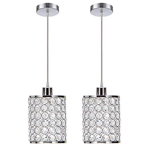 Chrome Crystal Pendant Light, 2 Pack Adjustable Pendant Lighting with Long Cord, Silver Modern Kitchen Island Ceiling Hanging Lights Fixtures for Bar,Dining Room,Living Room,Bedroom