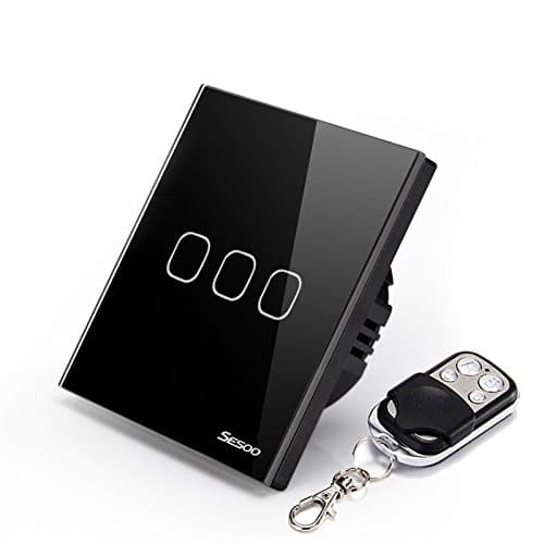 SESOO Remote Control Switch 3 Gang 1 Way,Wireless remote control wall touch switch,Crystal Glass Switch Panel