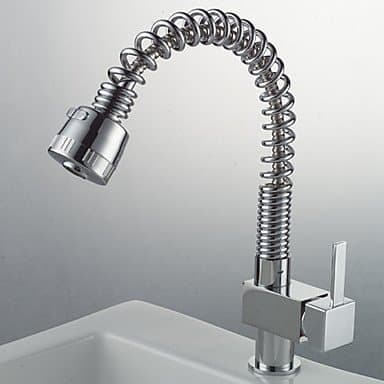 Solid Brass Spring Pull Down Kitchen Faucet - Chrome Finish