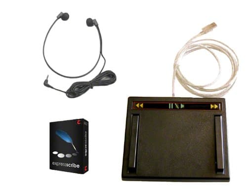 USB Transcription Foot Pedal, 3 Function, 3.5mm Transcription Head Set, "Under Chin", Express Scribe Software