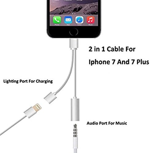 Adapter iphone 7 8 X,Skuan,2 in 1 Lightning to 3.5mm Aux Headphone Jack and Charger Cable Adapter for iphone 7 plus Adapter,Adapter for iphone 7 8 X Plusiphone 7 Adapter,iphone 7 8 Plus Adapter-Silver