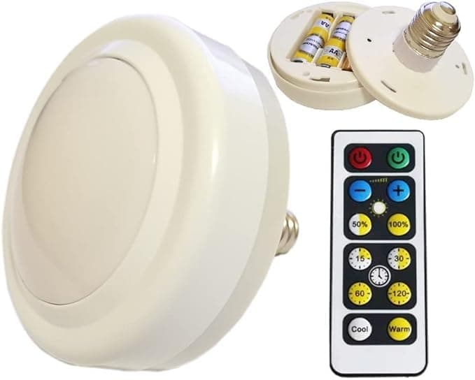 ZJMAMA Battery Powered Light Bulb with Remote Control for Non Electric Fixtures,AAA Operated LED Bulbs Warm White Small E27 Puck lights Daylight Emergency Backup Power Outage