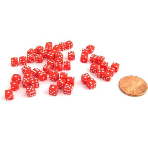 50 Six Sided D6 5mm .197 Inch Die Small Tiny Mini Miniature Red Dice