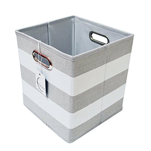 BlooMoon Foldable Storage Cube Basket Bin Box - Best Fabric Canvas Collapsible Storage Container (11 x 10.5 x 10.5, Grey Stripe)