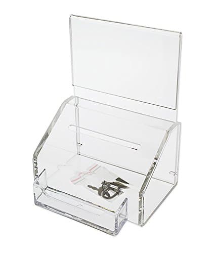 Source One Deluxe 5 Inch Wide Slopie Front Donation Box with Business Card Holder