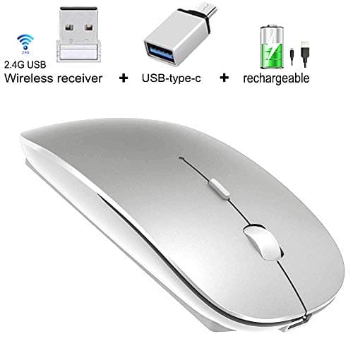 Bluetooth Mouse for MacBook pro/Air/Laptop/Mac,Rechargeable BT Mouse,Wireless Mouse for Windows Laptop/Notebook/pc MacBook Air MacBook Mac (USB Receiver Wireless Mouse/Silver)