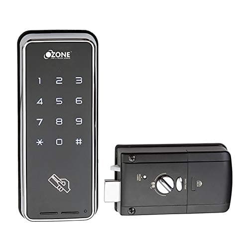 Ozone Digital Lock OZDL-11-RF-STD; Rectangular; 24 Months Warranty; RFID Card Access; Password Access; For Wooden Doors; Black