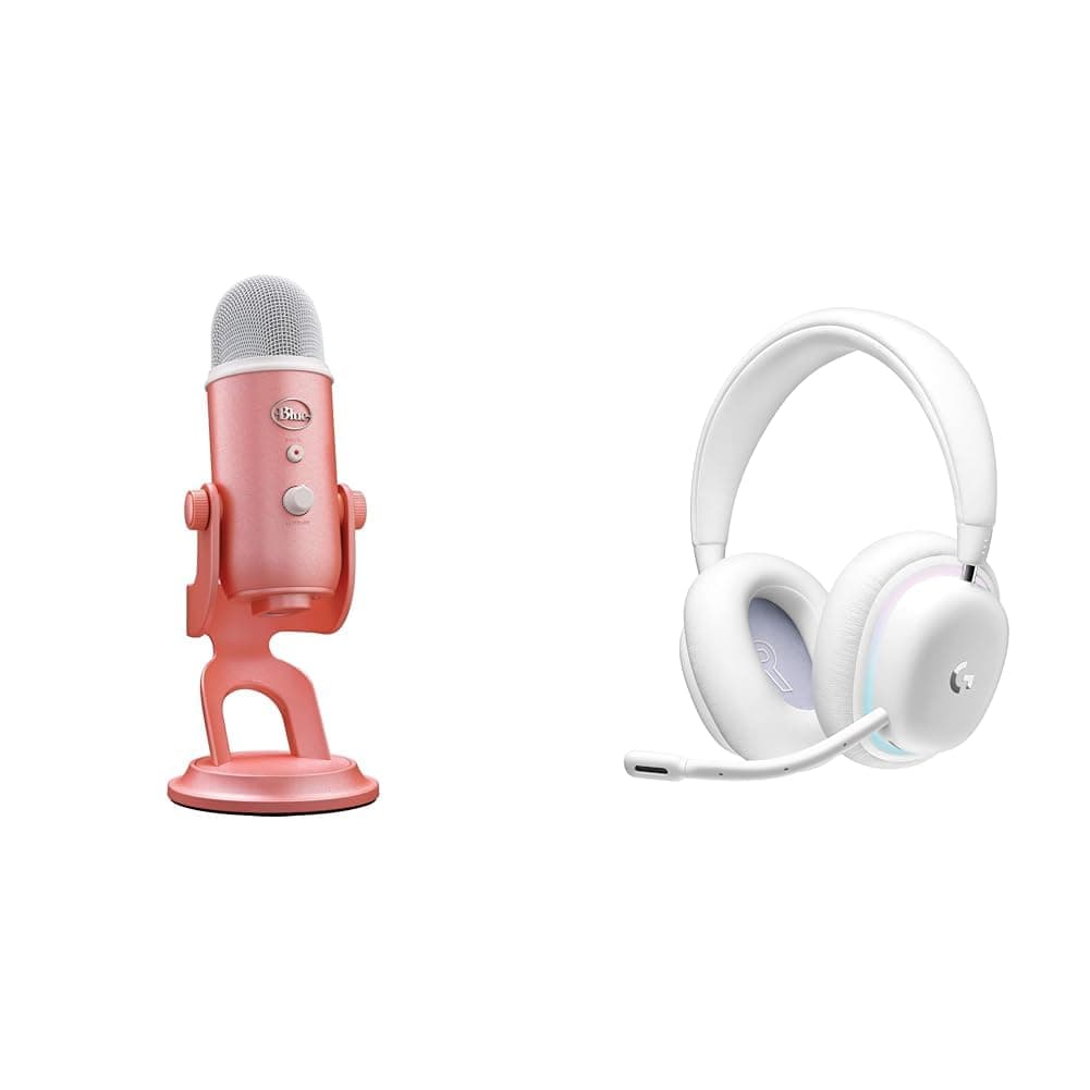 Logitech for Creators Blue Yeti USB Microphone PC, Mac, Gaming, Streaming, and Podcasting + G733 Lightspeed Wireless Gaming Headset with Suspension Headband, Lightsync RGB, PRO-G Audio - Pink Dawn