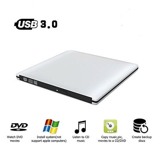 External CD DVD Optical Drive USB 3.0, Auelek Ultra Silm Portable CD DVD Player Rewriter Burner High Speed Writer for Laptop/Desktop/PC Support Mac OS Windows 7/8/10