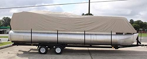 Vortex Direct Tan/Beige 28' Pontoon/Deck Boat Cover, Has Elastic and Straps, Firts 26'1" to 27' to 28' Long Deck Area, Up to 102" Beam