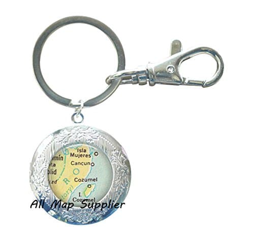 Charming Locket Keychain,Cancun/Cozumel map Locket Key Ring, Cancun map Locket Keychain, Cozumel map Locket Keychain, Cancun Locket Keychain,A0119  (1)