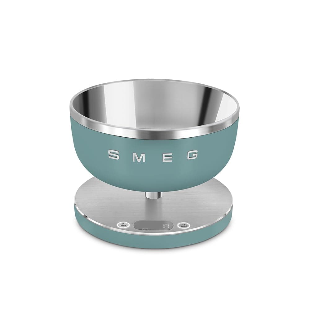 Smeg Collection 1.8L Digital Kitchen Scale with Removable Bowl, Four Units of Measurement, Rechargeable, Emerald Green Matte, KSC01EGMWW