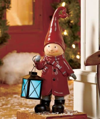 Christmas Holiday Ceramic Elf Greeter with Glowing Lantern 14" X 5-1/2" X 4-1/2"