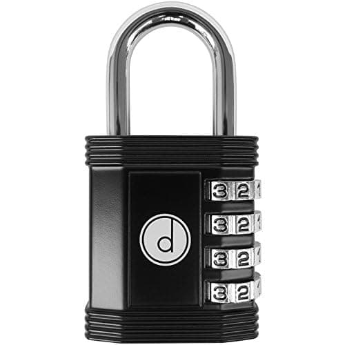 Padlock 4 Digit Combination Lock - for Gym School Locker, Outdoor Gate, Shed, Fence, and Storage - Weatherproof Metal - Keyless, Easy to Set, Resettable - Black
