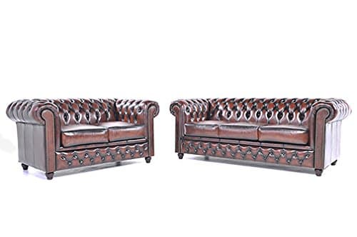Original Chesterfield Sofas - 2/3 Seater - Full Real Hand Washed Leather - Antique Brown