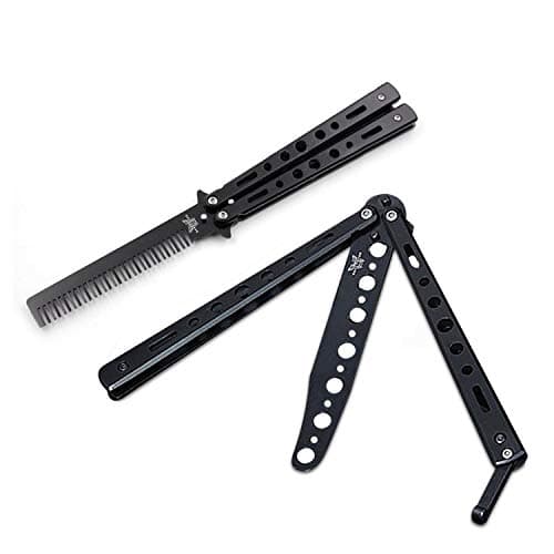 JOAZ Goods (2 Pack) Practice Butterfly Knife with Spring Latch and Butterfly Knife Comb Trainer Combo