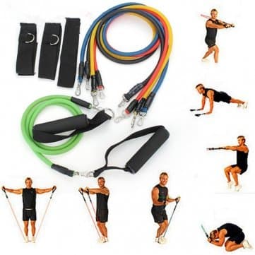 New 11 PC Latex Resistance Bands Exercise Set