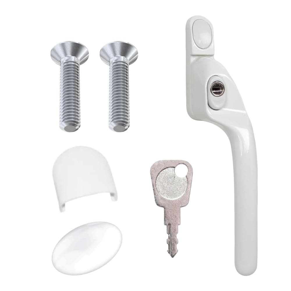 Window Handle 40mm Spindle - Offset Right-Handed espag Inline Locking Handle for DIY and Home Repairs - uPVC Window Handle - Comes with Screws, Caps and Key (White, Right Hand)