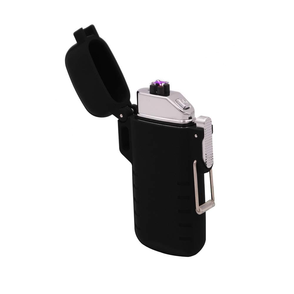 Waterproof Dual Arc Lighter Windproof USB Rechargeable Plasma Lighter Slim Design (Black)