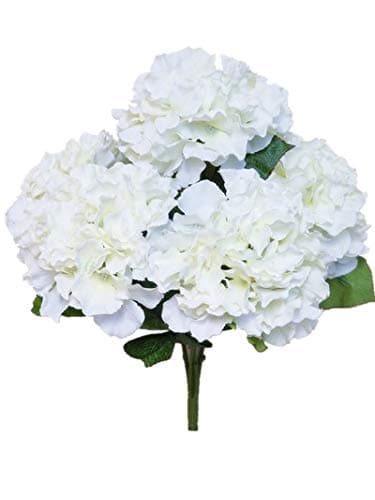Sweet Home Deco 18" Super Soft Silk Hydrangea Artificial Flower Bush (5-stem, 5mop Heads), with No Pot(centerpieces/Wedding Decoration) (White)