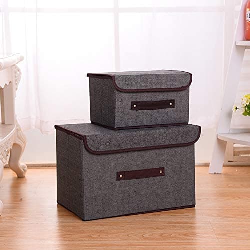 Excefore 2 Pcs Fabric Storage Cubes with Lid Handles - Collapsible and Space-Saving Storage Boxes in 2 Sizes, Ideal for Clothing, Books, Toys, and More
