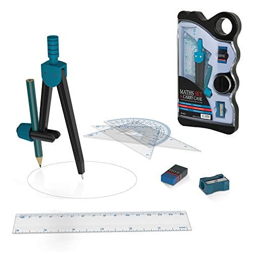 Math Geometry Kit Set 8 Pieces Student Supplies with Shatterproof Storage Box Includes Rulers,Protractor,Compass, Pencil, Pencil Sharpener,and Pencil Eraser for Student (Green)