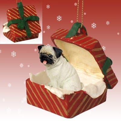 Conversation ConceptsPug Red Gift Box Christmas Ornament