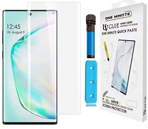 Crixus® Tempered Glass for Samsung Galaxy Note10 Plus Fully curved edge to edge UV screen protector (One Minute Quick Fix)