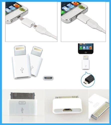 Boston World - Micro USB Convert to 8 pins Adapter (8 pins socket) and 30 pins Adapter (30 pin socket) White Color