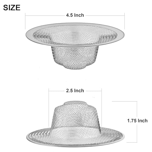 2 Pack - 4.5" Top / 3" Mesh Basket - Kitchen Sink Drain Strainer Stainless Steel Large Food Catcher. Fast Flow and Effective Full Mesh Basket