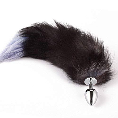 Bigger Size Soft Wild Fox Tail Stainless Steel Anal Plug Butt for Women Suppositories Cospaly (Regular Size Black Tail)