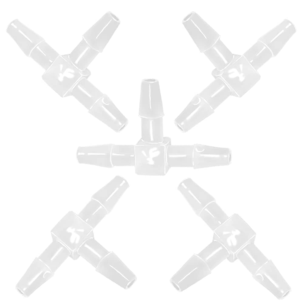 1/8" Tee Fitting Equal Barb 3 Way Hose Barb Adapter for Fuel Gas Liquid Air (Pack of 5)
