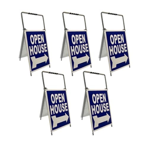 Mini Open House Sign Metal A-Frame Kit (5 Pack), 12"x18", Real Estate Yard Signs - Blue