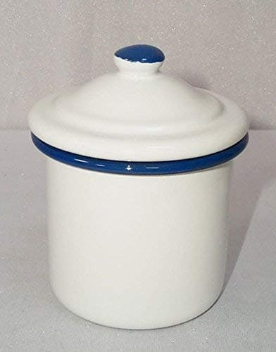 Linoows Enamel Sugar Bowl, Kitchen Container, Storage Jar with Lid, White Blue