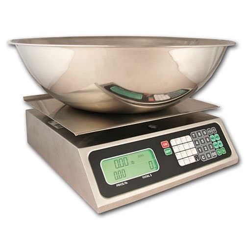 TORREY | 40 Lb. Capacity | Price Computing - Digital Retail Scale | LPC-40L | 11.8" x 8.7" Platform | ZIEIS BigTop 20 Quart Stainless Steel Retail Bowl | Surge Protector | 0.01 Pound Accuracy