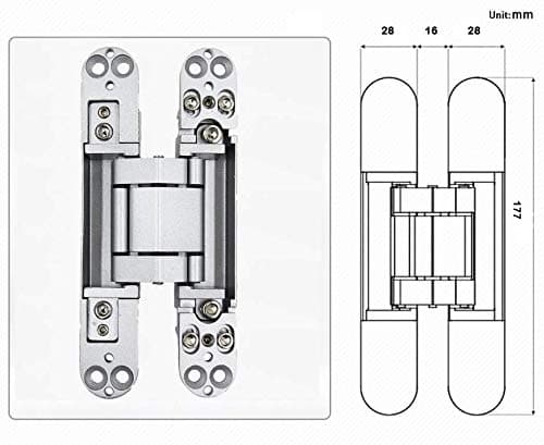 HLMOptimo 7 inch Invisible Hinges Hidden Door Hinges Concealed Hinges 180 Degree Swing Hinge 3-D Adjustable Butt Hinge 7 x 2.8 x 1 inch (Silver Pack of 2)