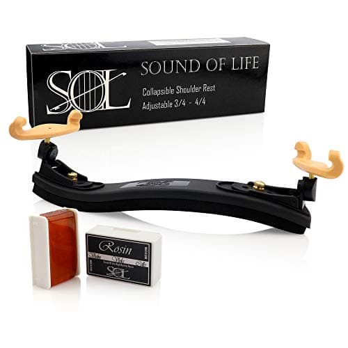 SOL Universal Violin Shoulder Rest with 2 Rosin Stones - Adjustable Collapsible Fiddle Pad with Gel Feet for 3/4 and 4/4 Violins