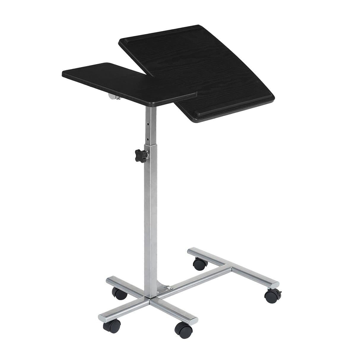 Wooden Laptop Table Stand Adjustable Height Computer Desk Over Bed Sofa Notebook Table with Wheels Black