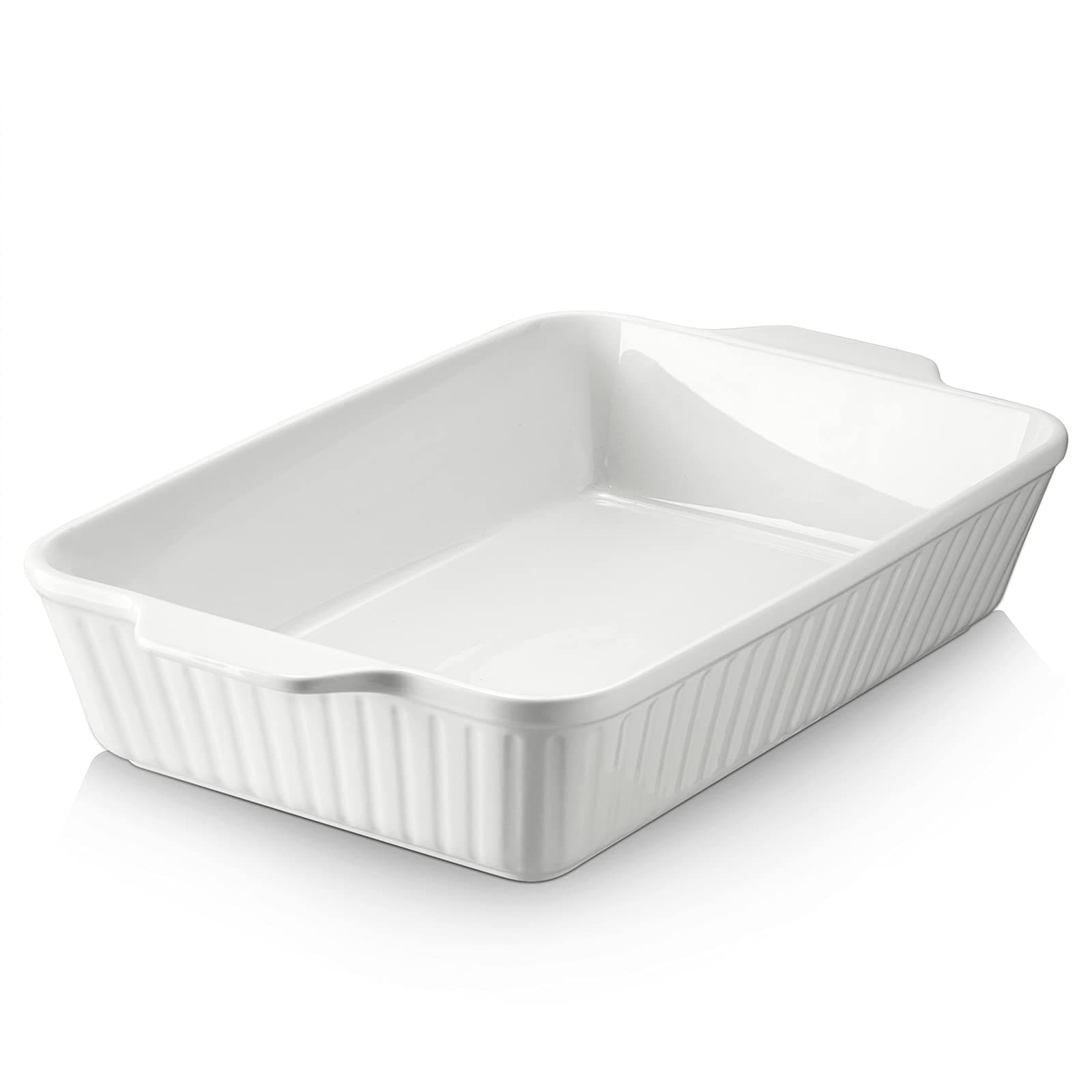 DOWAN Baking Dish, Casserole Dishes for Oven, Lasagna Pan Deep,135 oz Large Ceramic Baking Pan with Handles, 9x13 Baking Dish for Cooking, White