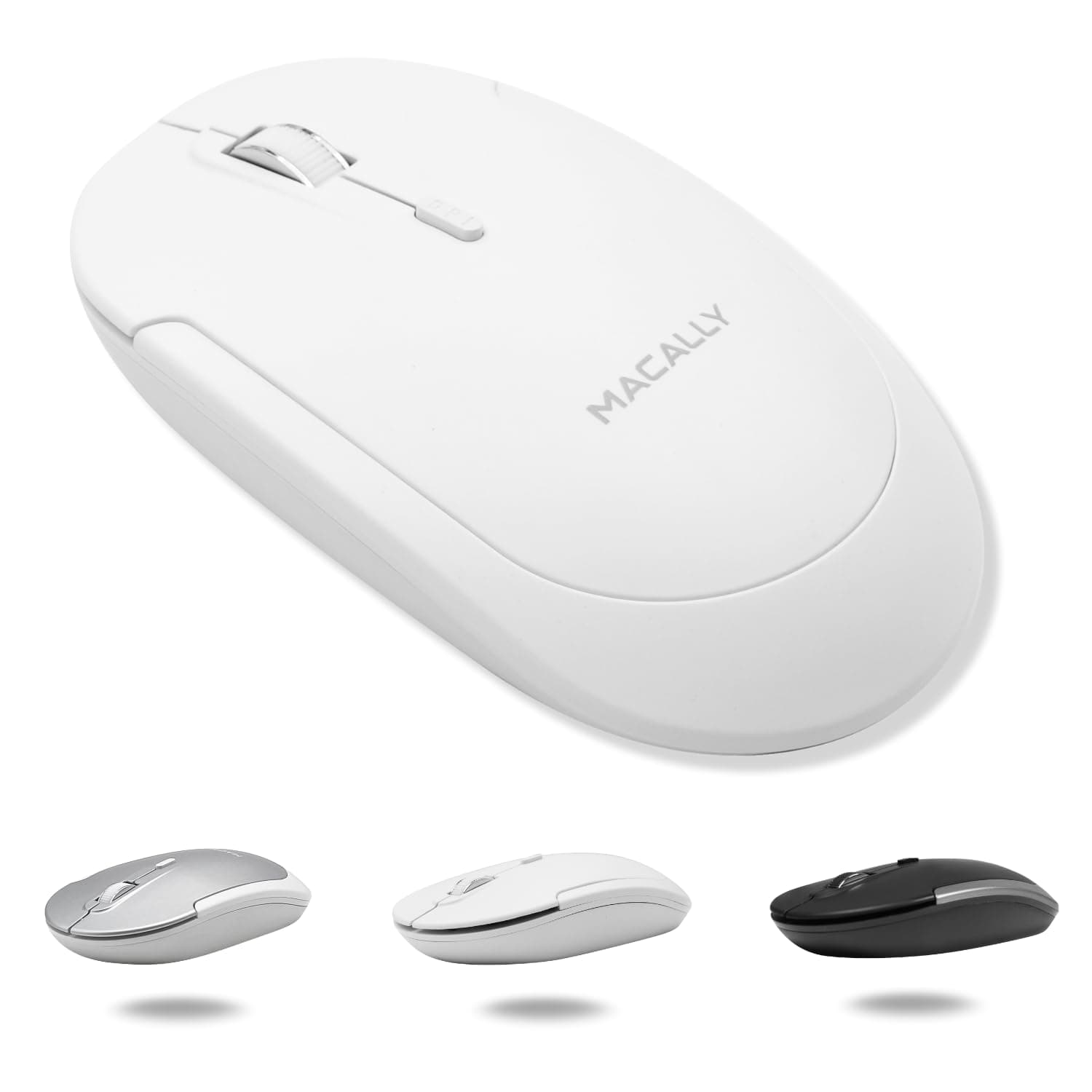 Macally Wireless Bluetooth Mouse for Mac, MacBook Pro/Air, iPad, and PC - Quiet Click and Comfortable Compatible Apple Mouse Wireless - Rechargeable - White