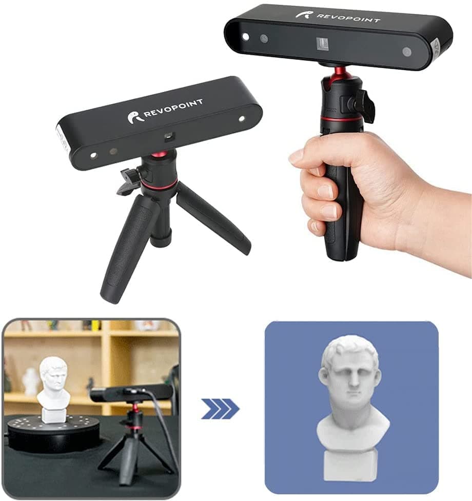 Revopoint POP A3 3D Scanner, Black - with Turntable 0.3mm Accuracy 8 Fps Scan Speed Desktop and Handheld Fixed/Auto Scan Mode for Face and Body Scanning Modes for Color 3D Printing