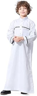 IMEKISKids Boys Muslim Thobe Long Sleeve Islamic Arabic Kaftan Robe Middle East Dubai Prayer Outfit with Pocket