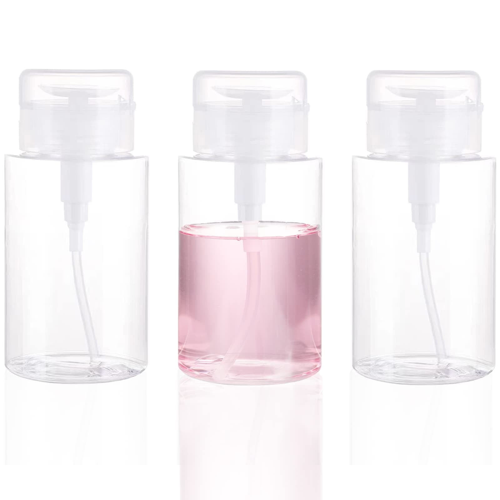 3 Pack Push Down Pump Dispenser Empty Push Top Bottles Containers for Nail Polish Makeup Remover Micellar Water Facial Toner 6.7oz/200ML