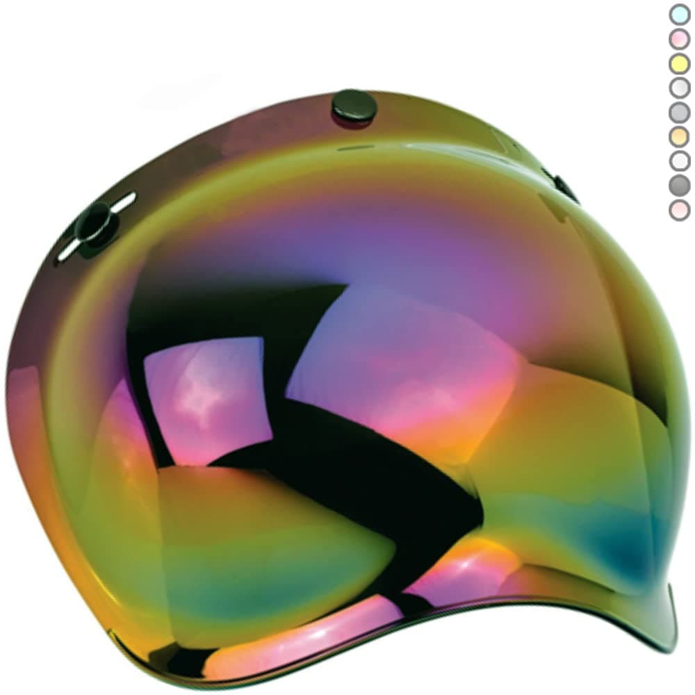 Bubble Visor 3 Snaps Flip-Up Jet Open Face Helmet Custom Adjustable Mechanism 3 Heights Harley Biltwell Bell Dmd Bandit AFX Vintage Nolan Agv Origin Cafe Racer ( Iridium Rainbow )