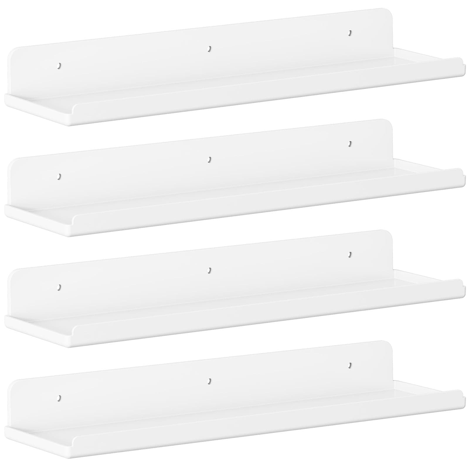 Lifewit Floating Shelves for Wall, 4 Pack White Plastic Shelf 38cm Room Decor for Bookcase/Vinyl Record Display/Photo/Picture in Bedroom, Bathroom, Kitchen Storage and Organization 38 x 9 cm/15x4