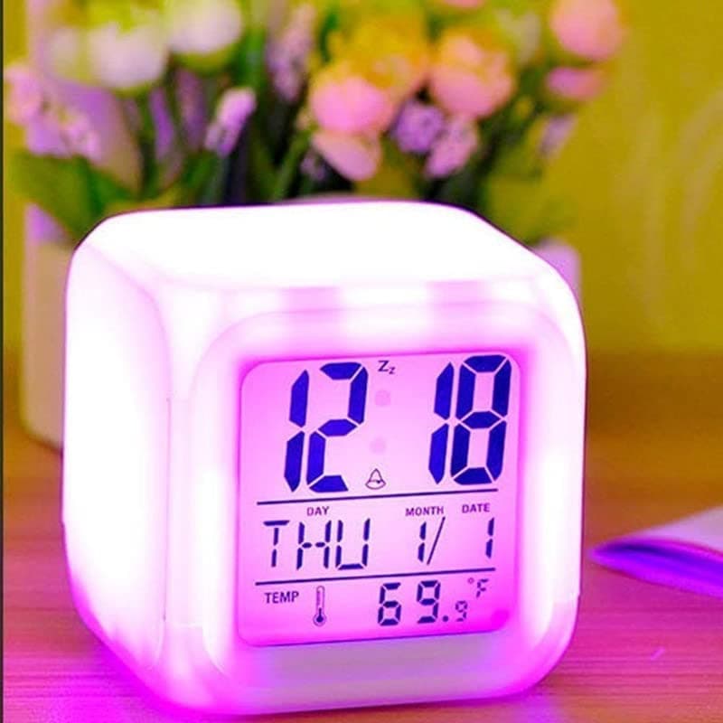 PM MAFIYA Digital Alarm Clock with Automatic 7 Color Changing Lighting Clock LED Display Clock Date Time Temperature Digital Clock Kids Clock Alarm Clock for Kids Girls Boys (Multi Color)