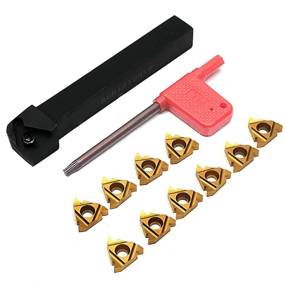 Maizoon CNC Lathe Threading Turning Tool Set SER1212H16 Insert Holder + 10pcs 16ER AG60 Carbide Inserts + T15 Wrench Lathe Tools DZ11