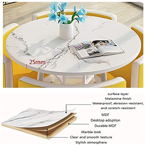 yellowRound Dining Table and Chair Set 1 Table and 4 Chairs Vintage Leather Lounge Chair Office Reception Room Negotiating Table Cafe Library Lounge Cocktail Table